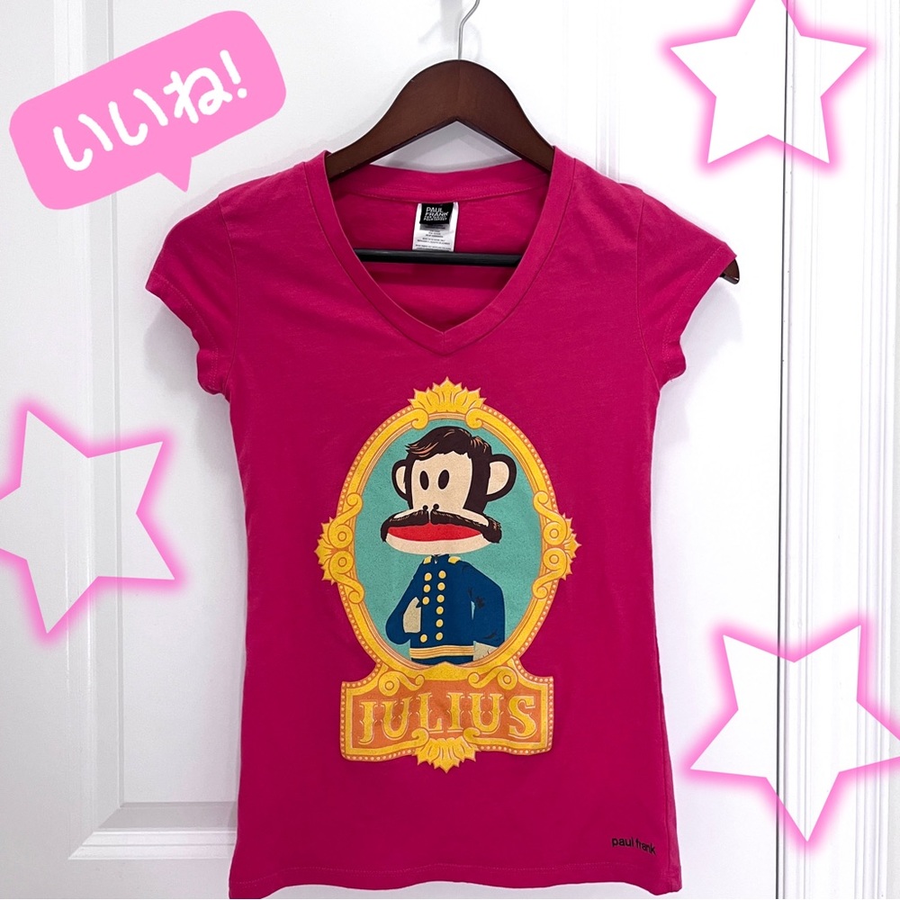 Y2K Paul Frank Framed Julius V Neck Graphic Tee EUC